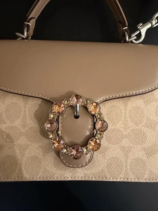 Coach Courtney Top Handle Signature Canvas Bag Satchel with Crystal Buckle - Picture 7 of 16